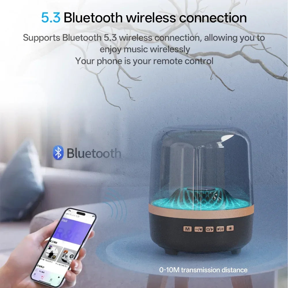 Bluetooth speaker with smartphone app control in a living room setting