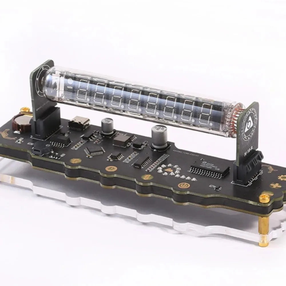 Electronic component with a cylindrical module on a clear base