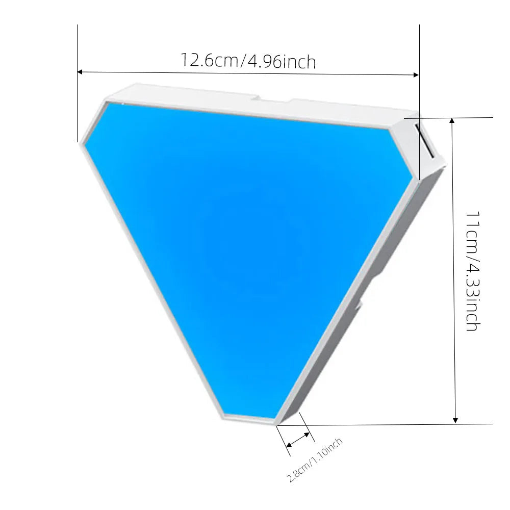 Blue geometric object with measurements on a white background