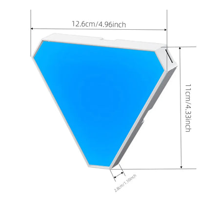 Blue geometric object with measurements on a white background