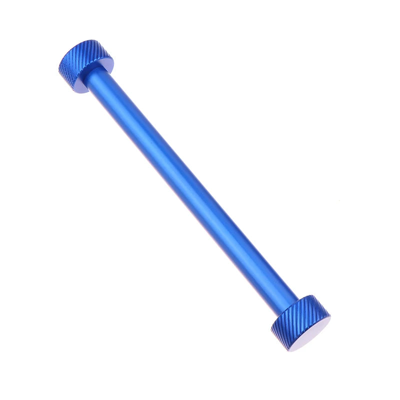 Blue metal bar with threaded ends on a white background