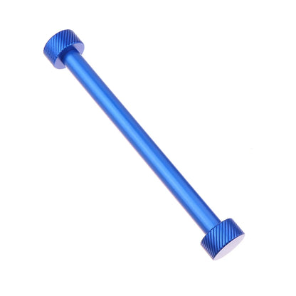 Blue metal bar with threaded ends on a white background