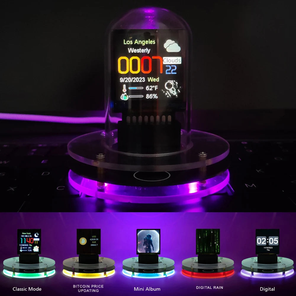 Bitcoin Price Tracker Clock - Nixie Tube Style WiFi Weather Station with RGB Lights & DIY Animations