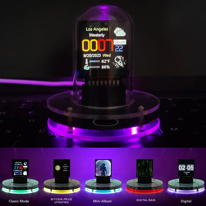 Bitcoin Price Tracker Clock - Nixie Tube Style WiFi Weather Station with RGB Lights & DIY Animations