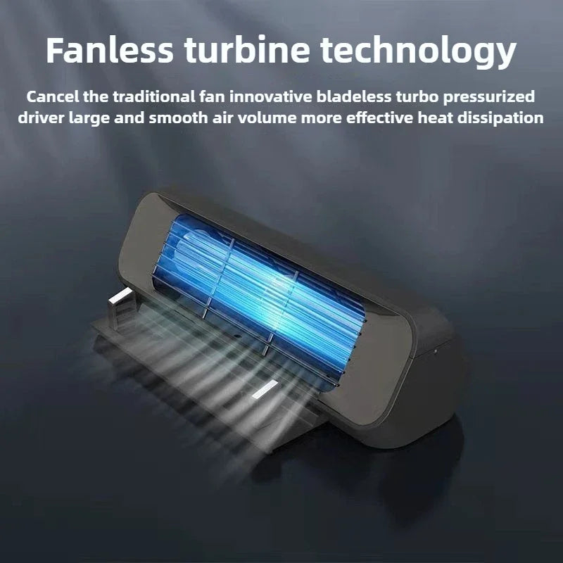 Bladeless turbine technology device with blue light on a dark background