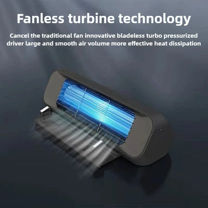 Bladeless turbine technology device with blue light on a dark background