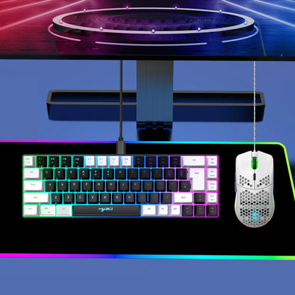 Gaming setup with keyboard, mouse, and monitor on a desk